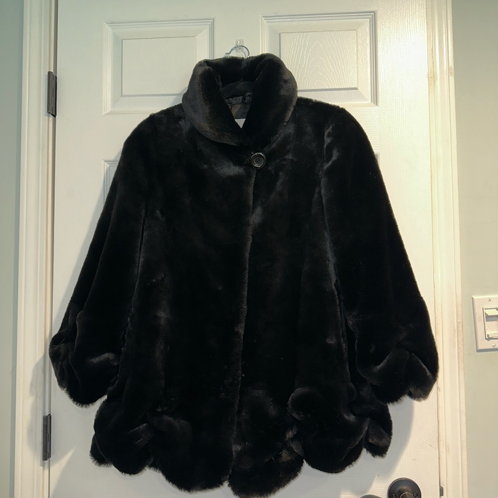 Luxurious Black Faux Fur Festival Rave A-line Babydoll Lined Coat